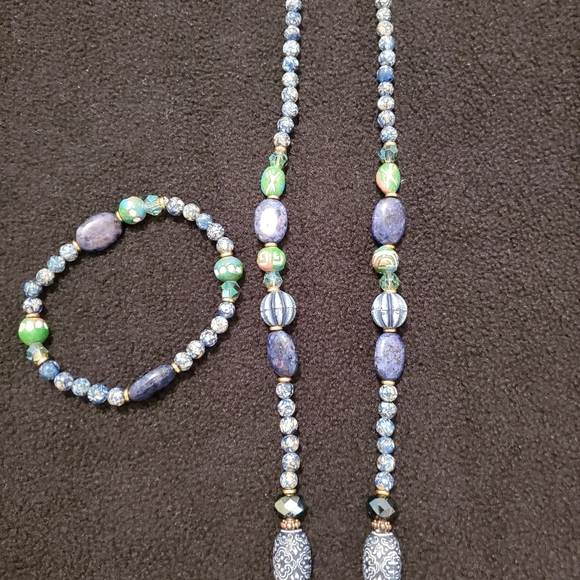 DENIM BLUE BEAUTIFUL NECKLACE & BRACELET SET - Picture 4 of 8